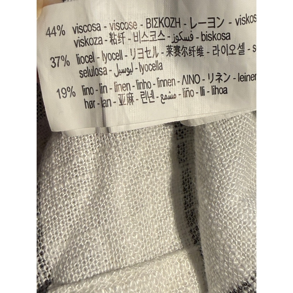 Zara Man XL White Black Vertical Stripe Linen Blend Short Sleeve Camp Shirt - Picture 8 of 16